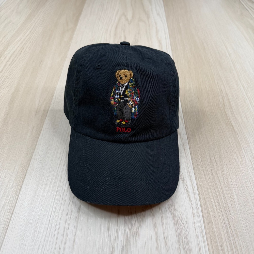 Polo Ralph Lauren Mens Black Bear Mascot Embroidered Cotton Baseball Hat Cap